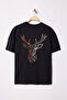 Black Oversize/Wide Cut Back Deer Printed 100% Cotton T-Shirt Tmnss25Ts00117 - 10