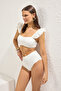 Beyaz Dokulu Fırfırlı Bralette Kaplı Hipster Yüksek Bel Bikini Takımı TBESS22BT0049