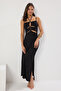 Siyah Dokuma Cut Out Detaylı Maxi Plaj Elbise TBESS25EL00079 - 2