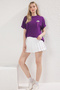 Mor %100 Pamuk Oversize/Geniş Kalıp Baskılı  Örme T-Shirt TWOSS25TS00147 - 2