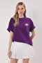 Mor %100 Pamuk Oversize/Geniş Kalıp Baskılı  Örme T-Shirt TWOSS25TS00147