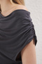 Anthracite More Sustainable Fluid Fabric Fitted Asymmetric Collar Modal Premium Knitted Blouse Twoss25Bz00398 - 3