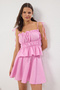 Pink Gathered Detailed Strappy Blouse Skirt Beach Set Tbess25Au00043