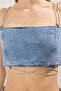 Mavi Taşlı Bağlamalı Crop Denim Bluz TWOSS25BZ00367 - 3