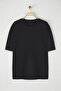 Siyah Büyük Beden Oversize/Geniş Kesim Geyik Baskılı %100 Pamuk T-Shirt TMNSS25BF00026 - 2