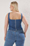 Mavi Kare Yaka Askılı Crop Comfort/Orta Esnek Denim Büyük Beden Bluz TBBSS25AF00103 - 4