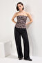 Çok Renkli Leopar Desenli Straplez Fitted Drapeli Dokuma Dokuma Bluz TWOSS24BZ00348 - 2