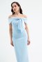 Women's Baby Blue Slim Fit Collar Detailed Promise Engagement Wedding Evening Dress - 3