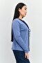 Women Tie Neck Ribbed Cardigan, Blue - 3