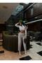 Women's Beige High Waist Pleated Premium Pants with Belt - 2