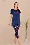Women's Set with Short Sleeve Floral Pattern Capri Leggings - 2