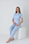 Short Sleeve Adjustable Elastic Waist Detailed Printed Maternity and Postpartum Pajama Set Suitable for Breastfeeding - 4