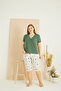 Green Patterned Curve Plus Size Oversize Cotton Capri Suit 25102723 - 2