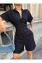 Women's Button Closure Pocket Short Sleeve Shorts Jumpsuit