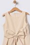 Crepe fabric, thick straps, lined, flared cut, bow detail, beige girl's dress 15694 - 2
