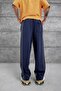 Men's Sweatpants with Stitched Bottoms, Navy Blue, Oversize, Baggy, Loose Fit, 3 Yarns, Without Piping - 5