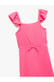 Square Neck Butterfly Sleeve Long Jumpsuit with Bow Detail - 3