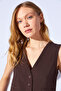 Brown V-Neck Classic Waist Cinch Button Vest |   Ek 100371432 - 7