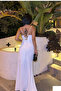 Women's White Slit Wired Draped Bust Strappy Long Dress Eley-10001287 - 2