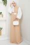 Rose Belt Sleeves Chiffon Evening Dress Beige Hm2666