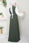 Rose Belted Sleeves Chiffon Evening Dress Khaki Hm2666 - 5