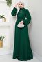 فستان سهرة من الشيفون المطرز بالخرز الزمردي HM2667
