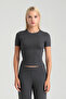 Soft Rib Round Neck Short Sleeve Blouse Smoked - 3