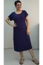 Navy Blue and White Piping Detailed Size Whole Coming Low Arm Combed Viscose Dress - 5