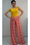 Pink Orange Print Elastic Waist Loose Wide Leg Seasonal Steel Knitted Pants Skirt - 3