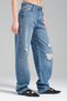 Women's Blue Denim Color Wide Leg Belt Detailed Denim - 2