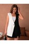 New Season Black and White Color Block Double Breasted Collar Pocket Oversize Blazer Vest - 6