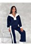 Soft Texture Plain Line Turn-Down Collar Tracksuit Set with Side Stripes - 2