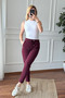 Women's Pu Fabric Burgundy Leather Pants - 2