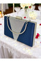 Navy Blue Satin Silver Stone Metal Handle Evening Dress Bag Evening Bag Engagement Wedding Bag - 8