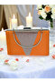 Orange Satin Silver Stone Metal Handle Evening Bag Evening Bag - 7