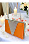 Orange Satin Silver Stone Metal Handle Evening Bag Evening Bag - 5