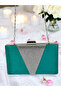 Green Satin Silver Stone Metal Handle Evening Bag Evening Bag Clutch Bag - 4