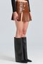 2781 Pleated Slit Tan Leather Skirt - 4
