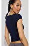 Navy Blue Wide Collar Women's T-Shirt Mg2341 - 3