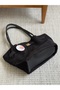Black Suede Women's Shoulder Bag with Front Lock Detail - 4
