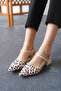 Women's Designer Helmet Back Open Short Heeled Shoes Emoi Beige Skin Leopard - 2