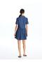 Shirt Collar Plain Short Sleeve Women's Jean Dress (S4) - 5