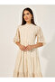 Schiffli Mandarin Collar Balloon Sleeve Midi Dress - 3