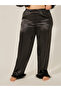Plus Size Satin Faux Feather Trim Shirt and Pyjama Pants Set - 4