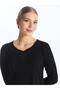 V-Neck Women's Long Sleeve Blouse with Stones (S4) - 2