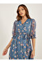 Floral Print Puff Sleeves A-Line Maxi Dress - 3