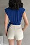 Cobalt Blue Women's Crop Blouse - Crew Neck, Padded Sleeveless, Lacing Detail - 6