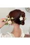 White Camellia Flower and Ivy Leaf Women's Metal Clasp Hairpin Gold 11.5cm - Gift Hairpin - 4