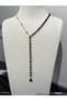Black Stone Long Steel Design Low-Cut Y Necklace