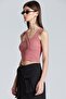 2452 Thick Strap Ribbon Detailed Dusty Rose Blouse - 3
